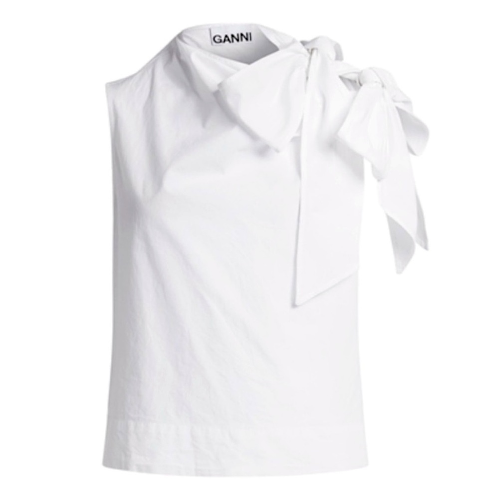 GANNI Bright White Tie Sleeveless Top